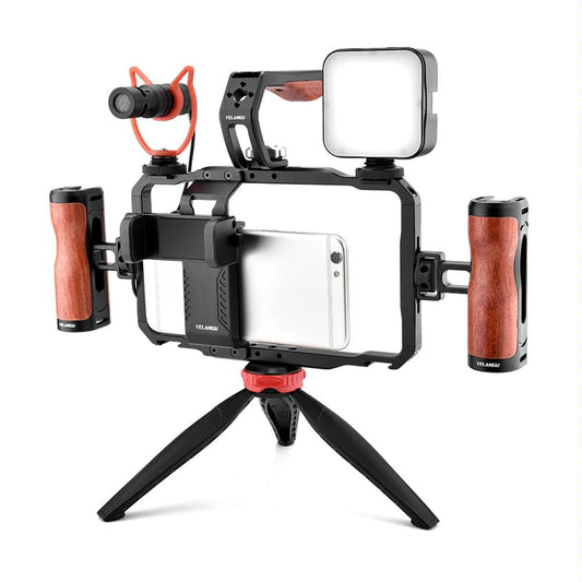 Vlogging Live Broadcast Smartphone Video Rig With Led Light And Mic