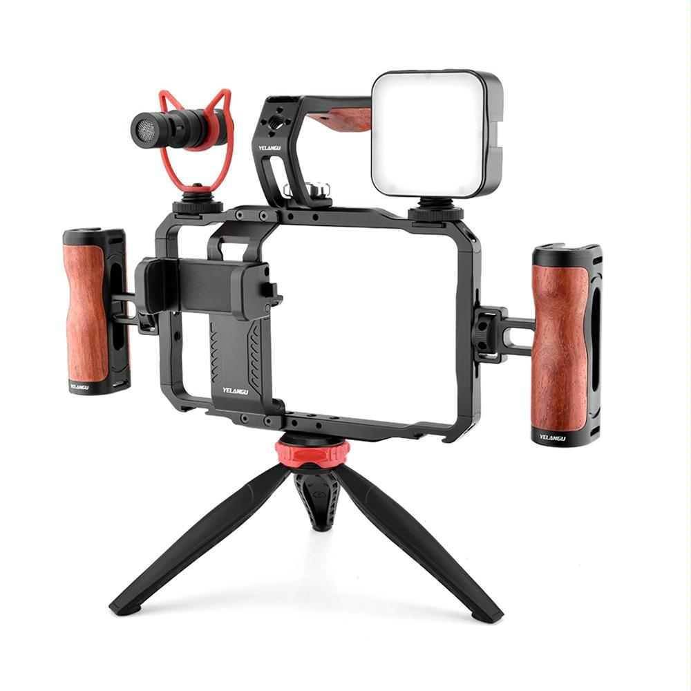 Vlogging Live Broadcast Smartphone Video Rig With Led Light And Mic