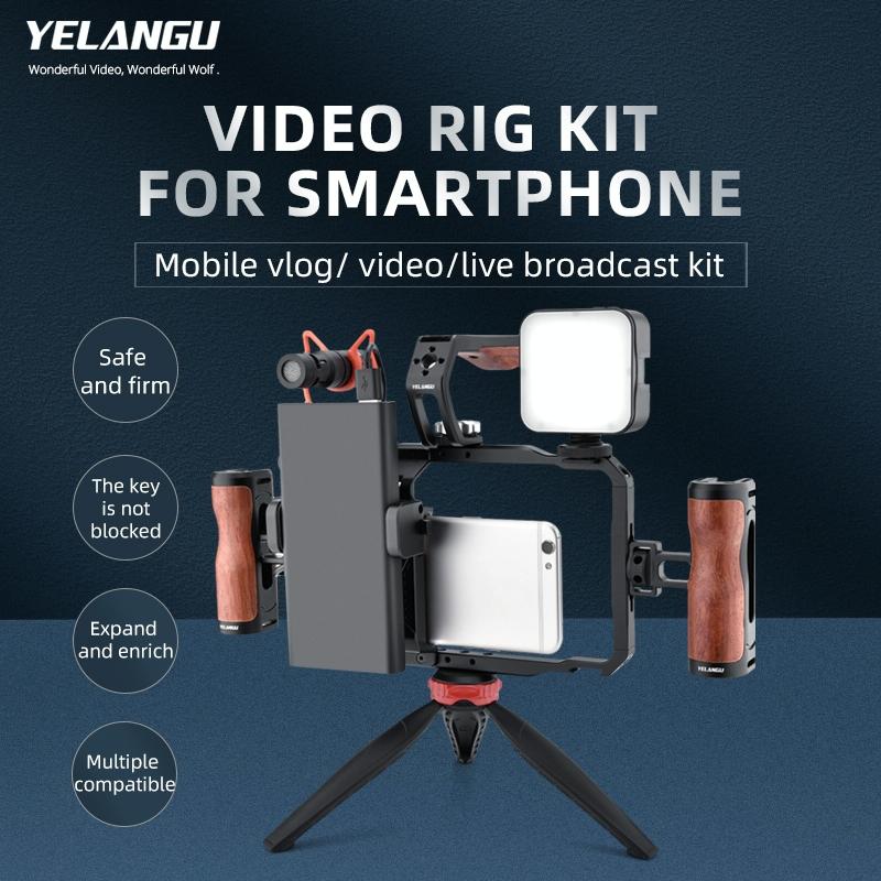 Vlogging Live Broadcast Smartphone Video Rig With Led Light And Mic